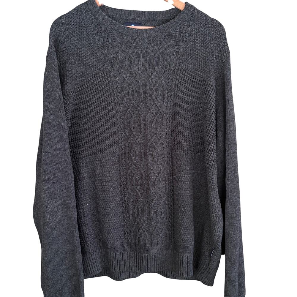 Ben Sherman Mens Cable Knit Sweater XXL 2XL Charcoal Gray Fisherman Prep Golf